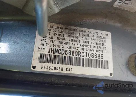 1994 Honda Accord Ex z USA, uszkodzony, nr VIN JHMCD5669RC108685